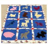 Baby quilt with fuzzy animals, handmade in good