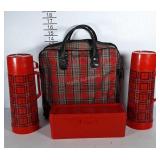 Plaid zippered lunch / picnic bag with 2 ALADDIN