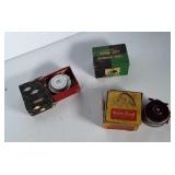 3 old fishing reel boxes. 2 have original reels