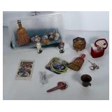 Knickknack lot in small poly storage box with