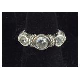 Judith Ripka Sterling bezel Set CZ 3 Stone Ring