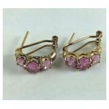 Gold Over Sterling Pink Stone Earrings