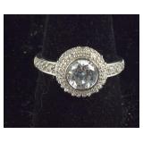 925 Sterling 1ct Bezel Set CZ with Halo SIZE 7