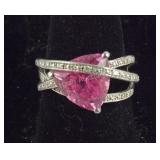 925 Sterling Pink Trillion Cut Ring SIZE 6.5