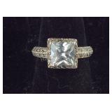 925 Sterling 2 Ct Halo Band Princess Cut CZ Ring