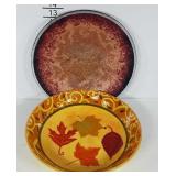 Autumn themed serving bowl and glass platter