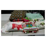 Textile group. Pillows, bedspreads, fabric