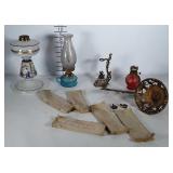 Lot of oil lamp pieces and parts.