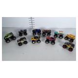 Lot of toy monster trucks.