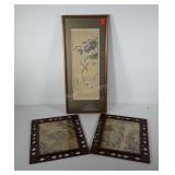 Asian style wall art, two early prints in cut out