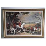 Fox hunt print in golden frame, 41x29