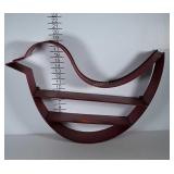 Red metal bird shelf, ready to hang. Measures