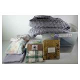 Textiles, queen size bedspread,  shower curtains,