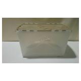 Clear tote with locking lid, approximately 15