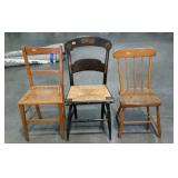 Three single chairs. One plank, one rush and one