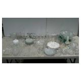 Glassware. Punch bowl w/ cups, platters, candy