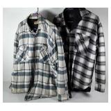 Two insulated flannel shirts, both show some