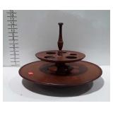 Nice wooden lazy Susan condiment holder, missing