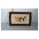"Display" serving tray with needlepoint inside.