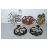 Metal trivets: lighthouses , swan, snowflake &