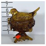Amber glass dove on nest candy dish.