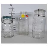 3 canning jars. 1 quart ATLAS jar and 2 half