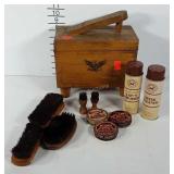 Shoeshine Box w/ Brushes, Polish, Suede Cleaner,