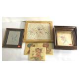 Wall art, vintage wall plaques 9x9, framed quilt