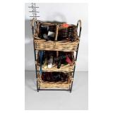 3 tier basket with toiletry items including hair