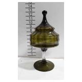Green glass candy dish with lid