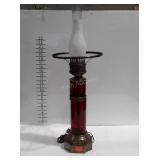 Ruby Red glass and brass lamp , missing globe