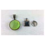 Three pendants Mercury style one is Sterling
