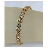 Gold Plated CZ Heart Tennis Bracelet  , size 7"