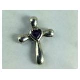 Amethyst Heart Cross Pendant