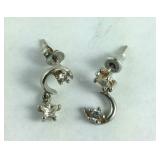 CZ Crescent Moon & Star Stud Earrings  , grams