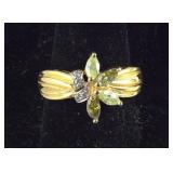 Peridot & CZ Gold Plated Ring  , size 7.75