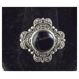 Vintage Black Onyx & Marcasite Ring 3.9, grams ,