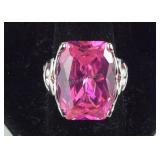 Artist Signed Large Pink CZ Cocktail Ring 11.2,