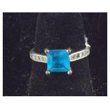 Blue Paste & CZ Ring 1.9, grams , size 5.75