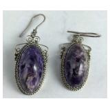 Large Charoite Dangle Earrings 10.9, grams , size