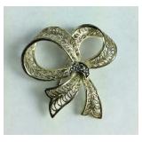 Filigree Style Ribbon Pin/Brooch Made in Germany