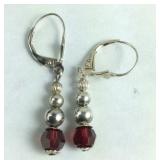 Silver Bead & Man-Made Ruby Dangle Earrings 2.1,