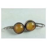 Honey Colored Stone Earrings 4.6, grams Sterling
