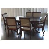 7pc Dining Table Set, Double pedestal base Table