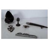 Old car parts and emblems. Club Wagon and others
