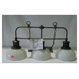 Three lamp island light with glass shades. 36"