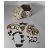 Costume Jewelry w/ Floral pattern box