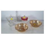 Fostoria pedestal candy dish, Ruby flashed kings