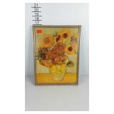 Van Gogh vase of sunflower print, framed