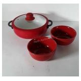 Imusa Pot w/ Lid, & 2 Royal Norfolk Red Bowls